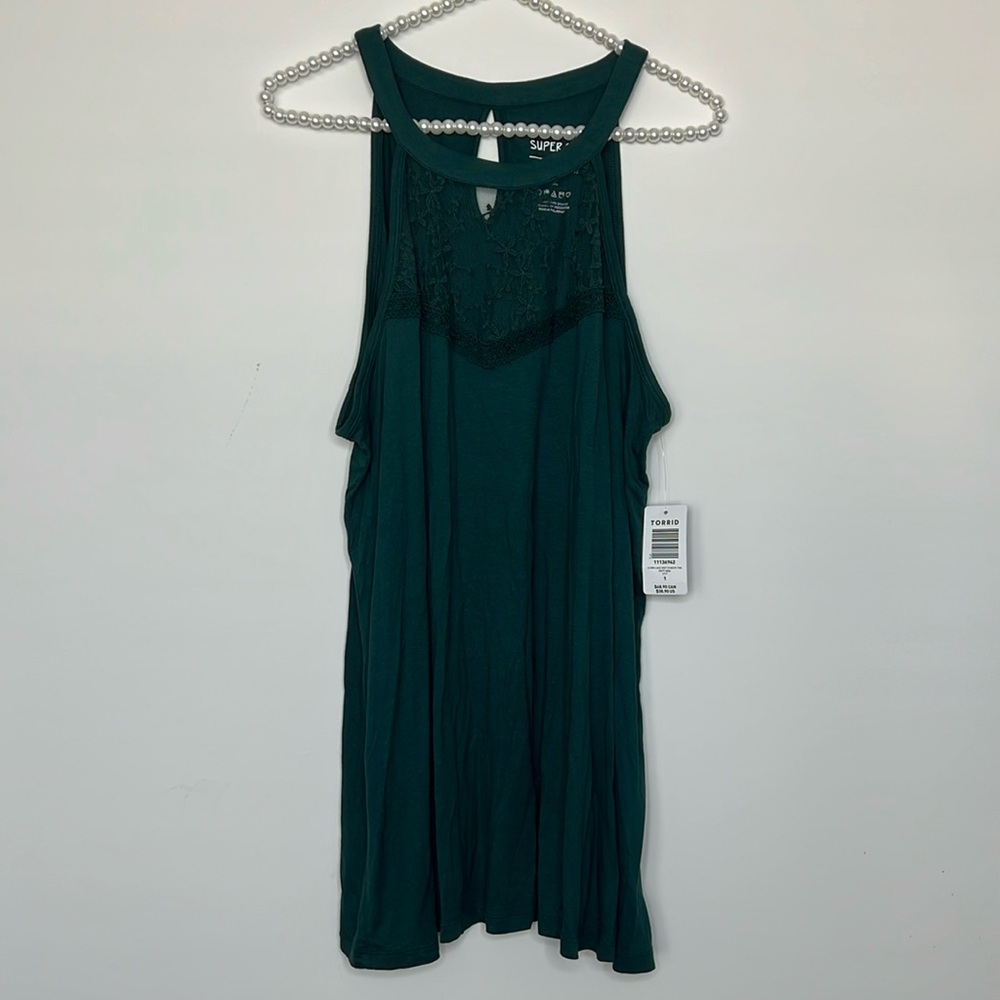 NWT~ TORRID ~ Green Lace High Neck Knit Tank ~  Size 1 or 14-16